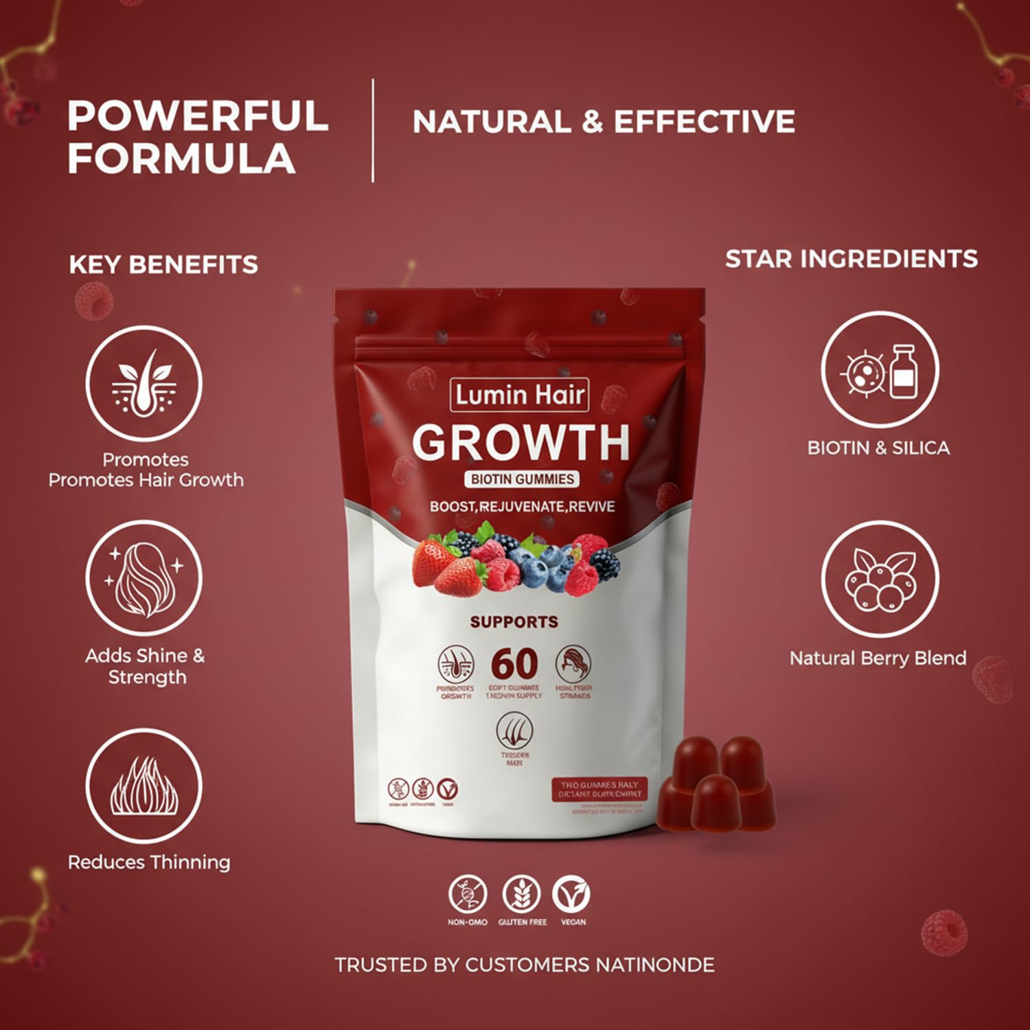 Lumin Hair Growth Gummies for Black Women, 60 Vegan Gummies, Daily Hair Nourishment with Biotin, Collagen & Botanical Extracts, Supports Healthy Hair Growth & Strength Lumin Hair buy supplements canada