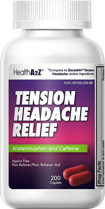 HealthA2Z® Tension Headache Relief | Acetaminophen 500mg | Caffeine 65mg | Pain Reliever Aid | Aspirin Free (200 caplets (Pack of 1)) HealthA2Z buy supplements canada