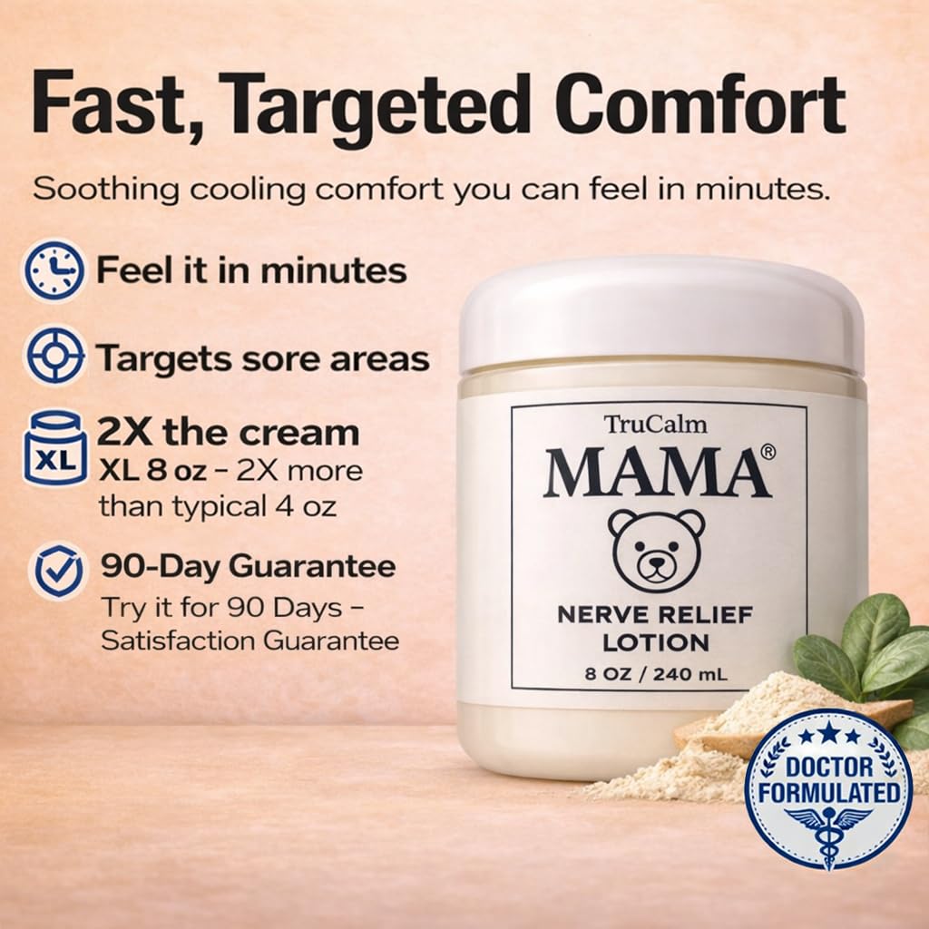 Mama Lotion – Neuropathy Nerve Relief Cream with Magnesium Chloride - Maximum Strength Comfort for Feet, Hands, Legs, Toes - Fast-Absorbing and Non-Greasy Formula for Food and Leg Comfort - 8 Oz TruCalm Mama buy supplements canada