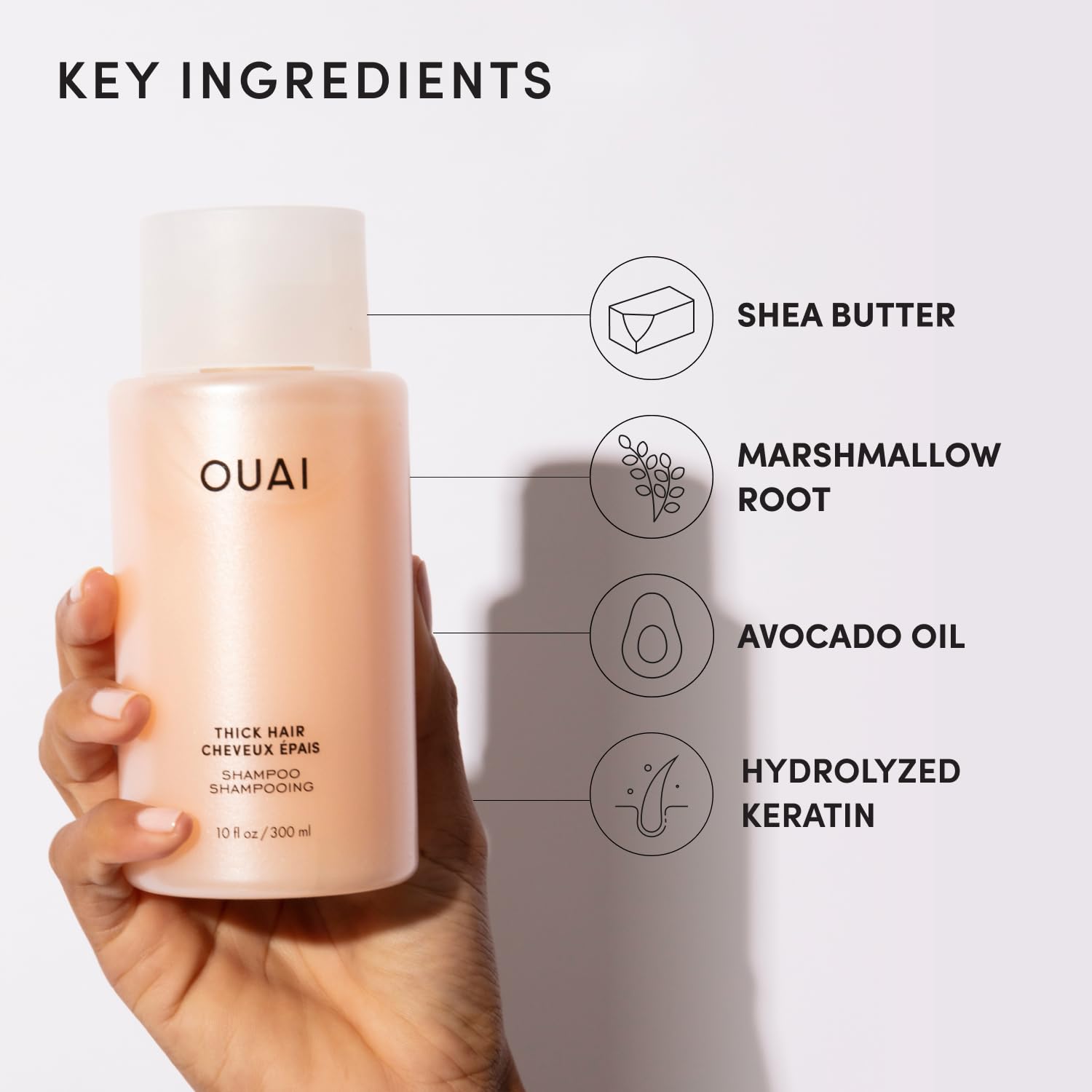 OUAI Thick Shampoo - Moisturizing Shampoo with Keratin, Marshmallow Root, Shea Butter, Avocado Oil for Thick Hair - Strengthens & Hydrates Strands - Paraben, Phthalate & Sulfate Free (10 Fl Oz) OUAI buy supplements canada