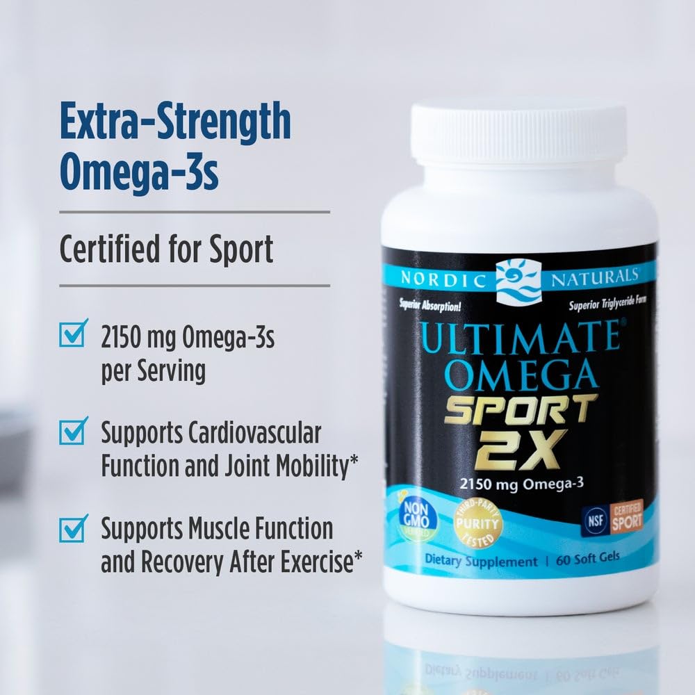 Nordic Naturals Ultimate Omega Sport 2X, Lemon Flavor - 60 Soft Gels - 2150 mg Omega-3 - NSF Certified Fish Oil with EPA & DHA - Heart & Muscle Health, Recovery - Non-GMO - 30 Servings Nordic Naturals buy supplements canada