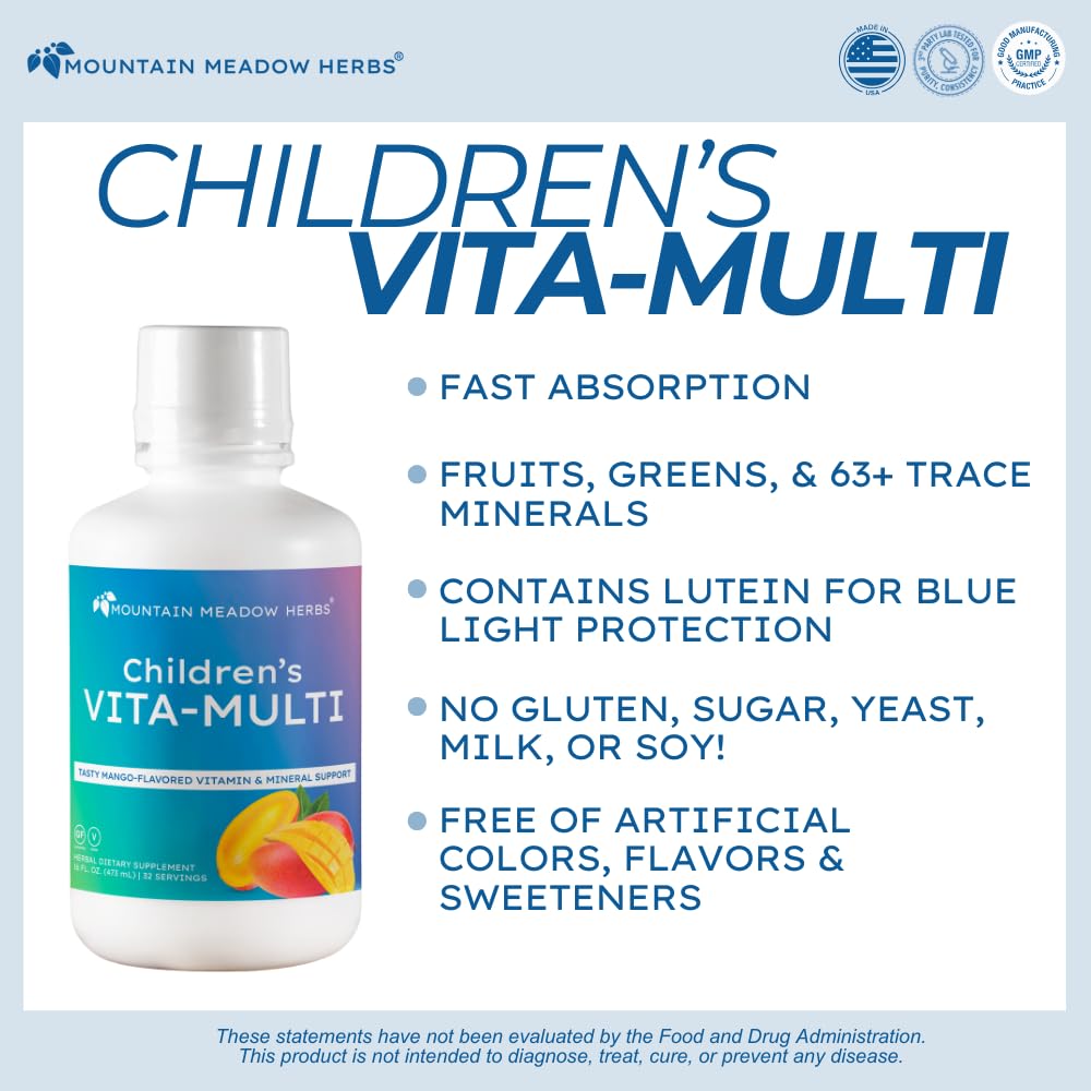 Mountain Meadow Herbs Children's Vita-Multi: Blended Vitamin & Mineral Supplement - Fast Absorbing Liquid Kids Vitamins with Fruits, Greens, and Eye-Protecting Lutein (16 oz.) Mountain Meadow Herbs buy supplements canada