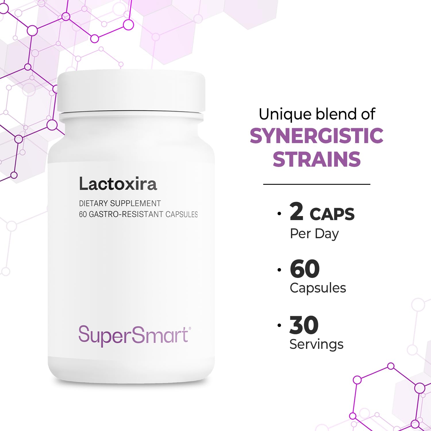 Supersmart - Lactoxira (High Potency) - 8-in-1 Probiotic Complex Supplement - Advanced Formula for Women & Men - with Lactobacillus Casei, Brevis | Non-GMO & Gluten Free - 60 DR Capsules Supersmart buy supplements canada