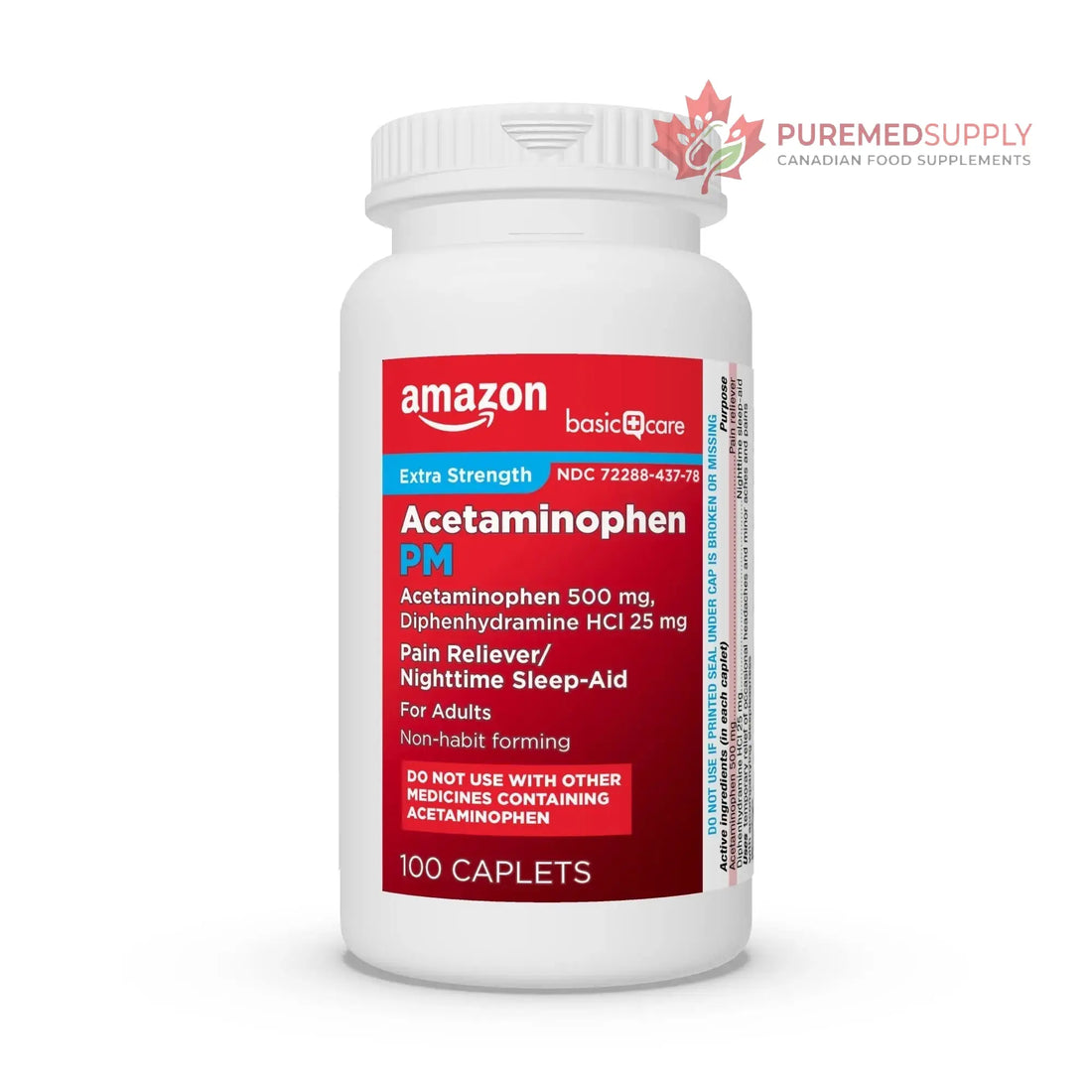 Amazon Basic Care Acetaminophen PM, Pain Reliever Plus Nighttime Sleep Aid, Blue, 100 Count Amazon Basic Care buy supplements canada