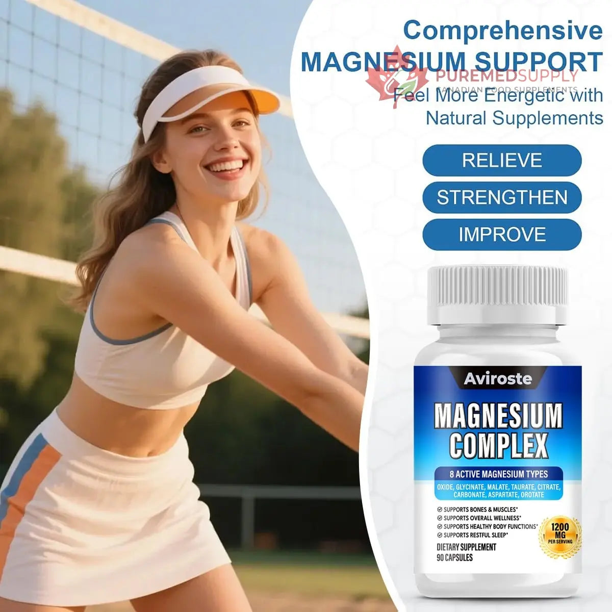 8 in 1 Magnesium Complex Supplement - 8 Elemental 1000mg - Magnesium Glycinate, Citrate, Malate, Taurate - High Absorption,for Muscle, Nerve & Sleep Support - 90 Capsules Aviroste buy supplements canada