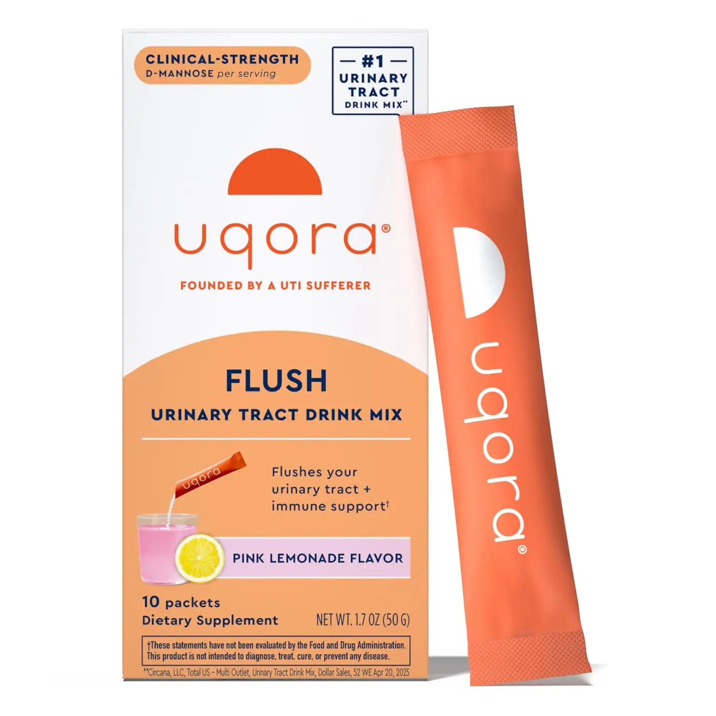 Uqora Flush - Urinary Tract* with D-Mannose, Vitamin C, Vitamin B6, Potassium, Magnesium & Calcium - Gluten-Free & Vegan - Pink Lemonade Flavor - 10 Packets (1 Pack) Uqora buy supplements canada