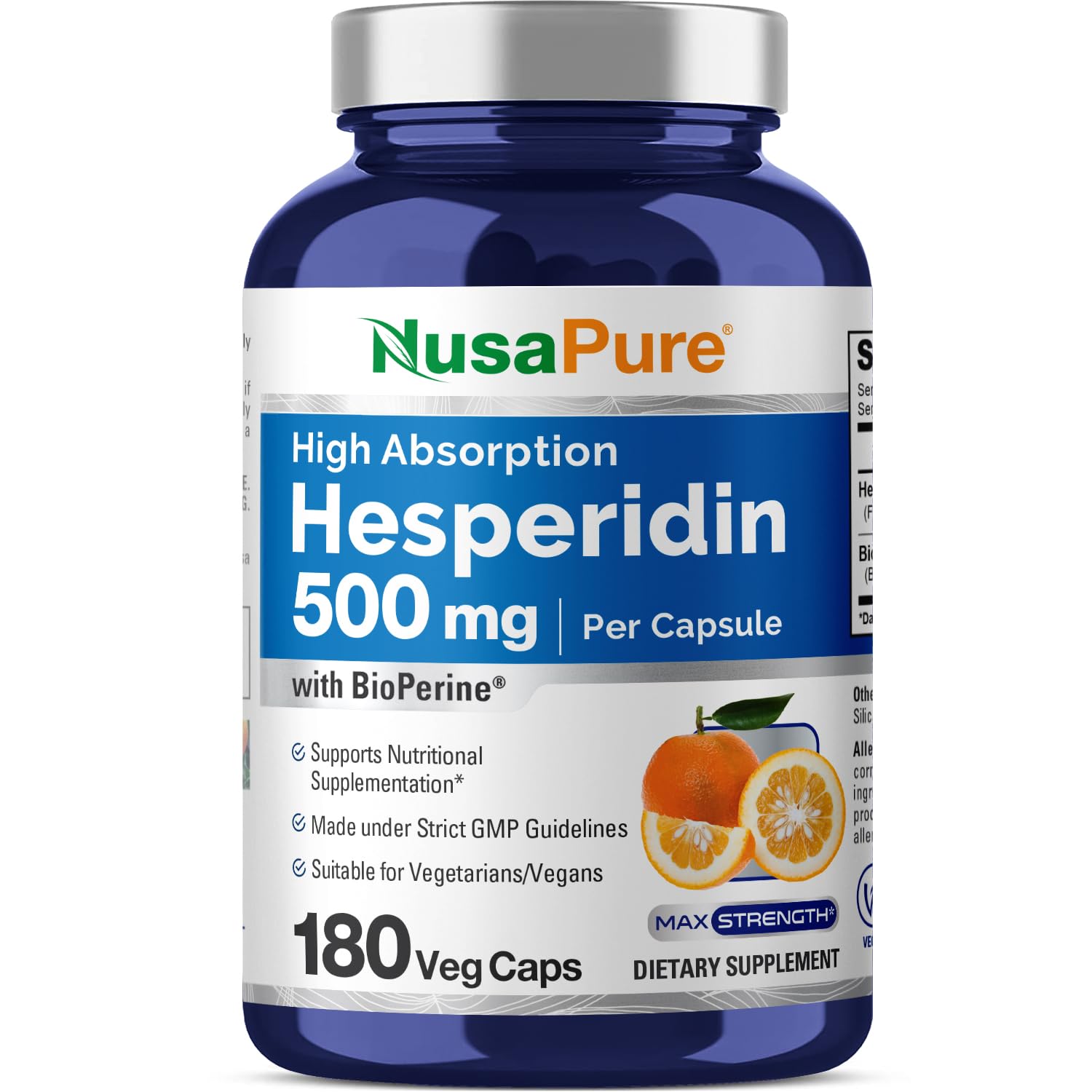 NusaPure Hesperidin 500 mg per Veggie Caps - 180 Capsules (BioPerine, High Absorption, Non-GMO) NusaPure buy supplements canada