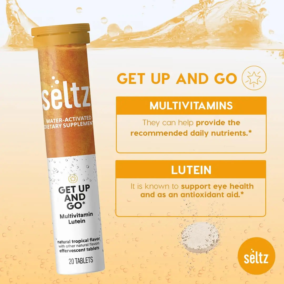 Seltz® Get Up and Go – Effervescent Multivitamin with Lutein for Daily Energy, Eye Health & Antioxidant Support Seltz buy supplements canada