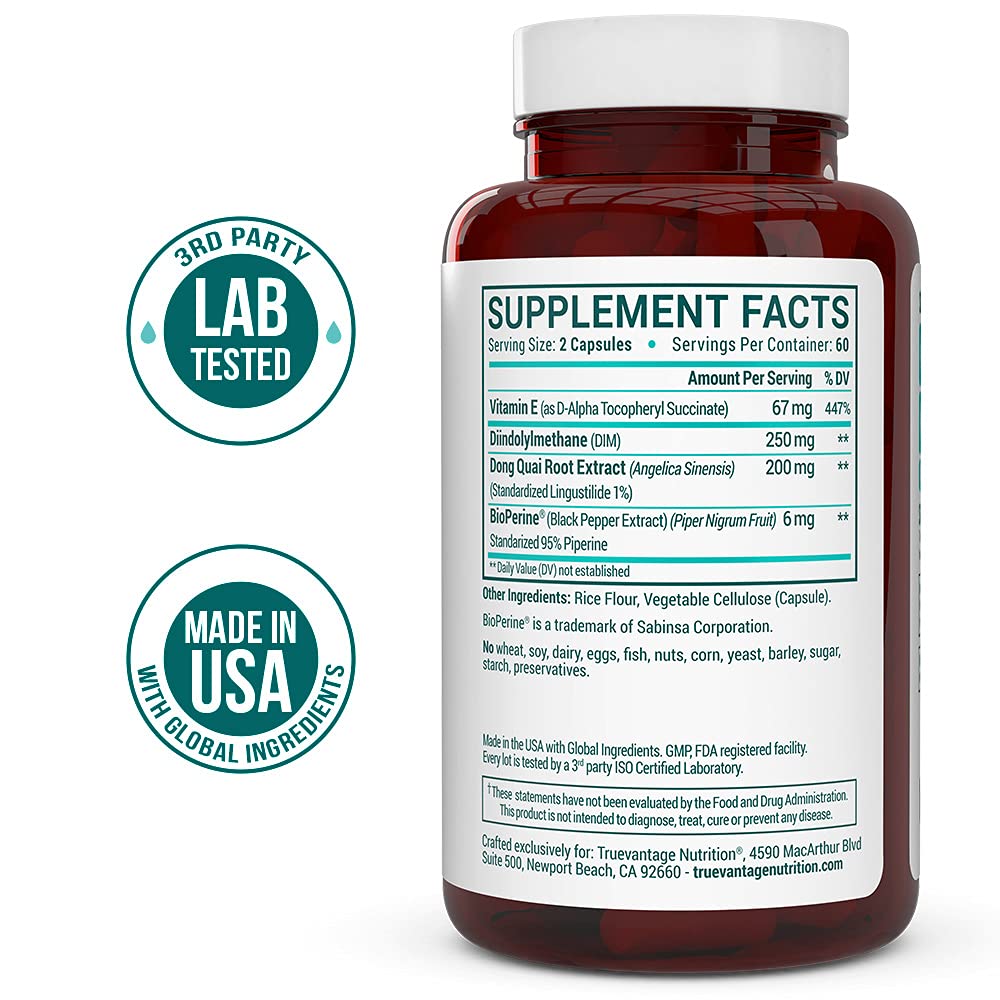 DIM Supplement 250mg (Diindolylmethane)-Plus Dong Quai, Natural Vitamin E & BioPerine - Supports Menopause Relief & Hormonal Acne -Hormone Balance Support for Women and Men-Veggie Caps Truevantage Nutrition buy supplements canada