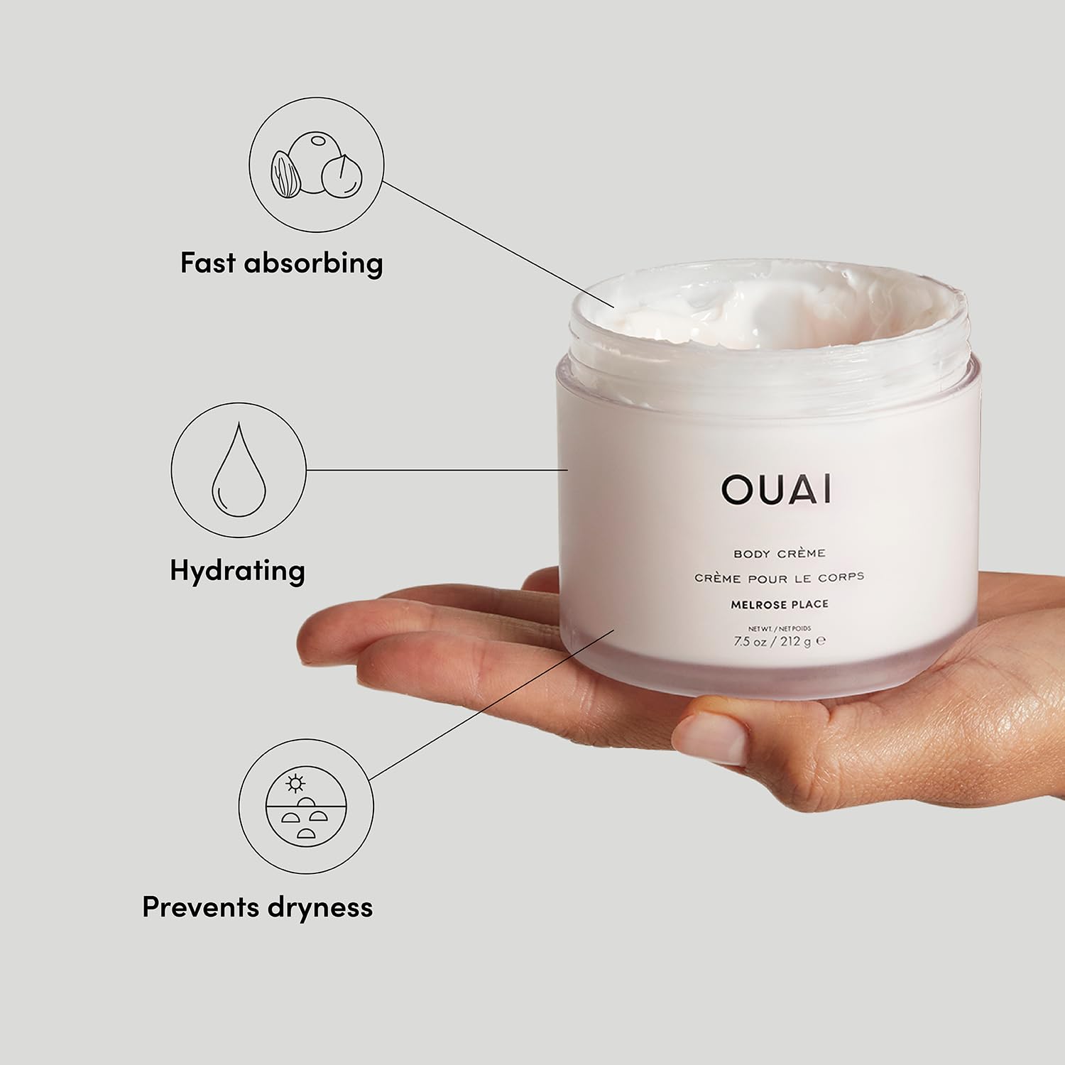 OUAI Body Cream, Melrose Place - Hydrating Whipped Body Cream with Cupuaçu Butter, Coconut Oil and Squalane - Softens Skin and Delivers Healthy-Looking Glow - Sulfate Free Skin Care (7.5 Oz) OUAI buy supplements canada
