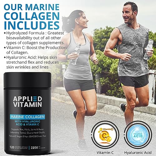 Applied vitamin Marine Collagen Capsules 2000mg-Enhance with Hyaluronic Acid, Zinc, Vitamin C & Biotin 120 Applied Vitamin buy supplements canada