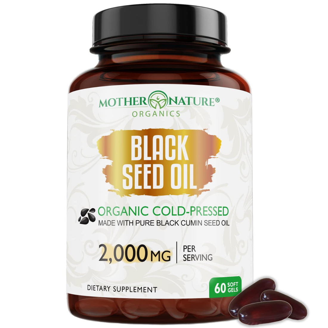 Organic Black Seed Oil 2000mg - 60 Softgel Capsules (Non-GMO) Premium Cold-Pressed Mother Nature Organics Superfoods for Organic Living buy supplements canada