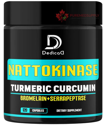DEDICAD 4-in-1 Nattokinase 2000 Fu, Turmeric, Bromelain, Serrapeptase - Spike Protein Detox - Body Balance, Circulation Health & Immune System - 120 Capsules 4-Month Supply DEDICAD buy supplements canada