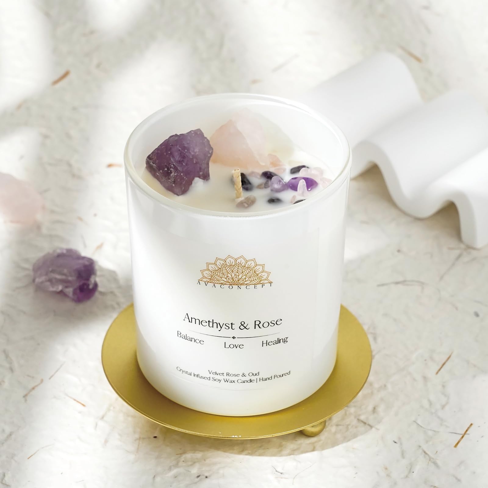 Ava Concept Scented Crystal Candle 10 oz jar Candle (Velvet Rose & Oud) ava concept buy supplements canada
