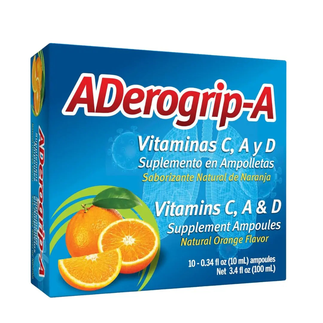 Aderogripa Immune Support Vitamins C, A & D | Liquid Supplement | 10 Natural Orange Flavor Ampoules | Boost Your Immune System ADEROGRIP-A buy supplements canada