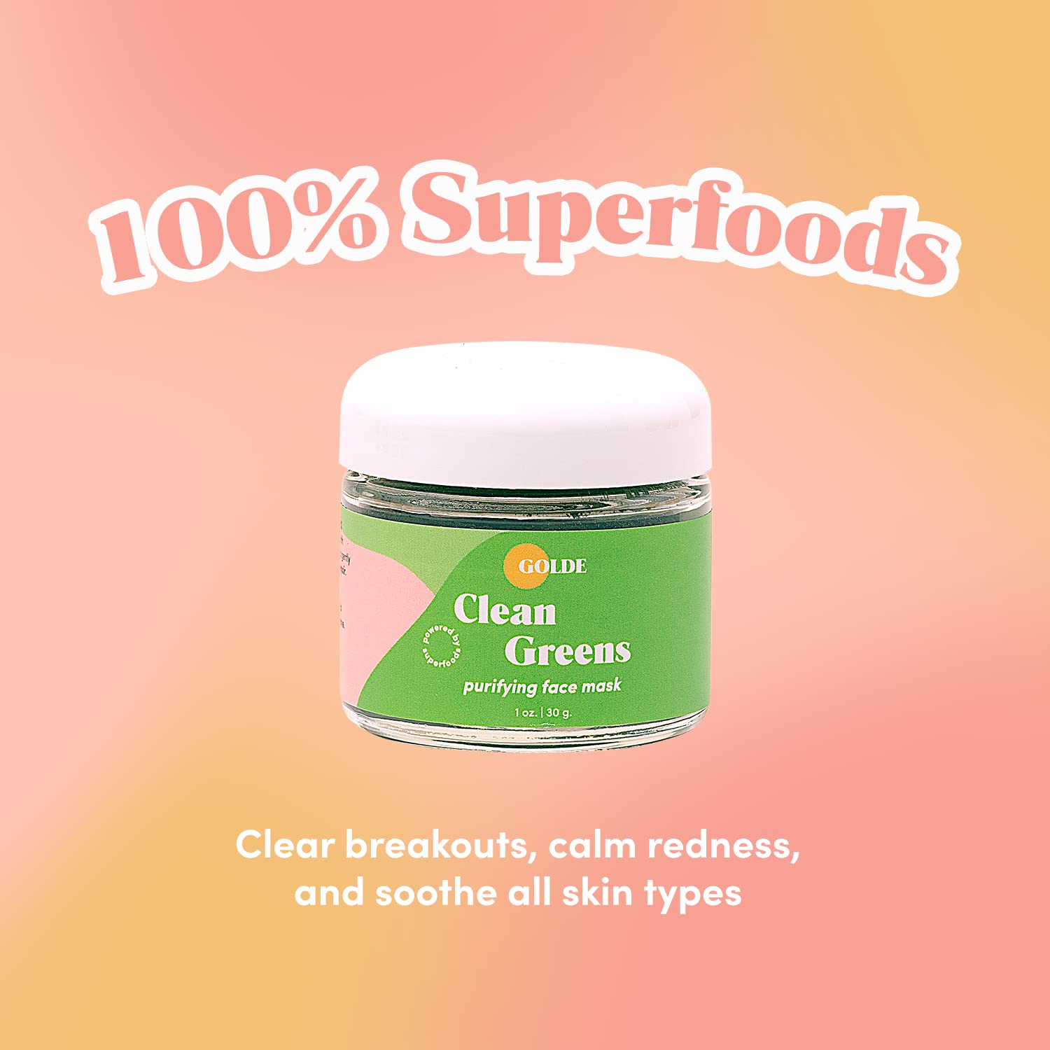 GOLDE - Clean Greens Superfood Face Mask - Made w/Chlorella & Spirulina - Great for Acne Prone, Oily & Dry Skin, Hydrating - Gentle Cleanser - Vegan - Aluminum-Free - 30g Jar GOLDE buy supplements canada