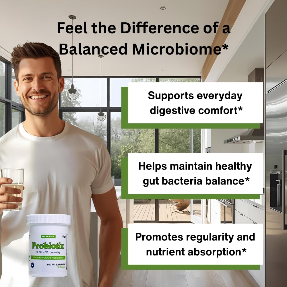 Probiotix – 12 Strain Probiotic + Prebiotic Fiber, 30 Billion CFU | Gut Health & Digestive Balance | Gas & Bloating Support | Immune System Reinforcement | Gluten, Soy & Dairy Free – 30 Capsules Xooma buy supplements canada
