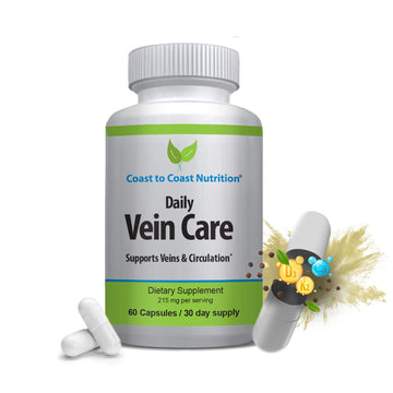 Coast to Coast Nutrition Daily Vein Care Supplement Capsules — Circulation Formula with a Natural Blend of Calcium, Vitamin D3, Vitamin K2 Plus BioPerine for Max Absorption Vein Formula — 60 Capsules Coast to Coast Nutrition buy supplements canada