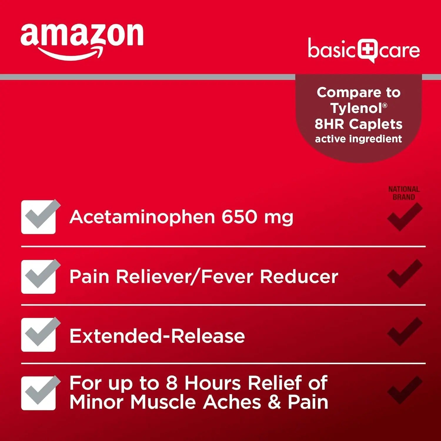 Amazon Basic Care Acetaminophen Extended-Release Tablets, 650 mg, Pain Reliever, Fever Reducer, 8 Hour Relief, 100 Count Amazon Basic Care buy supplements canada