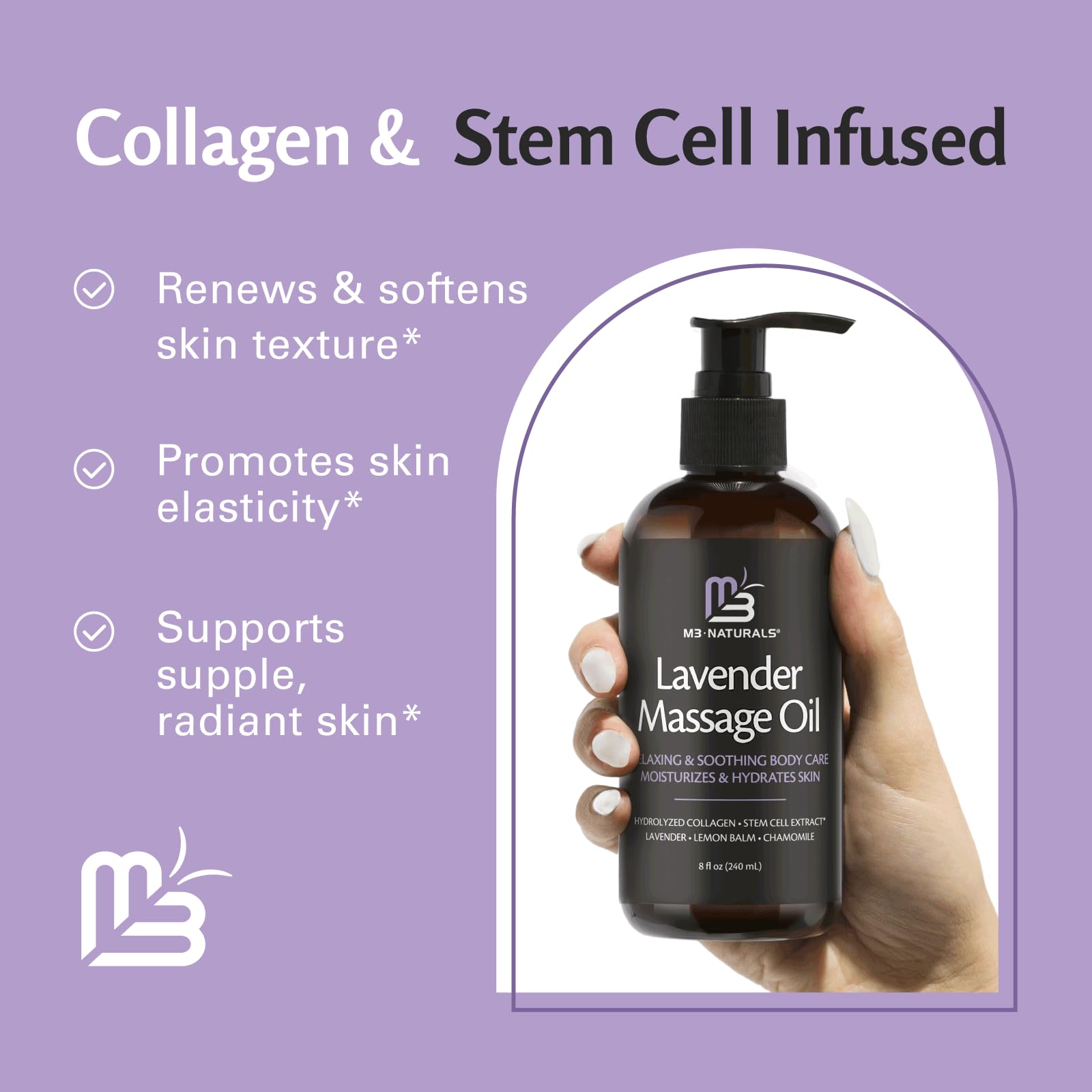 Lavender Massage Oil with Collagen and Stem Cells - Skin Tightening Massage Oil for Mass M3 Naturals buy supplements canada