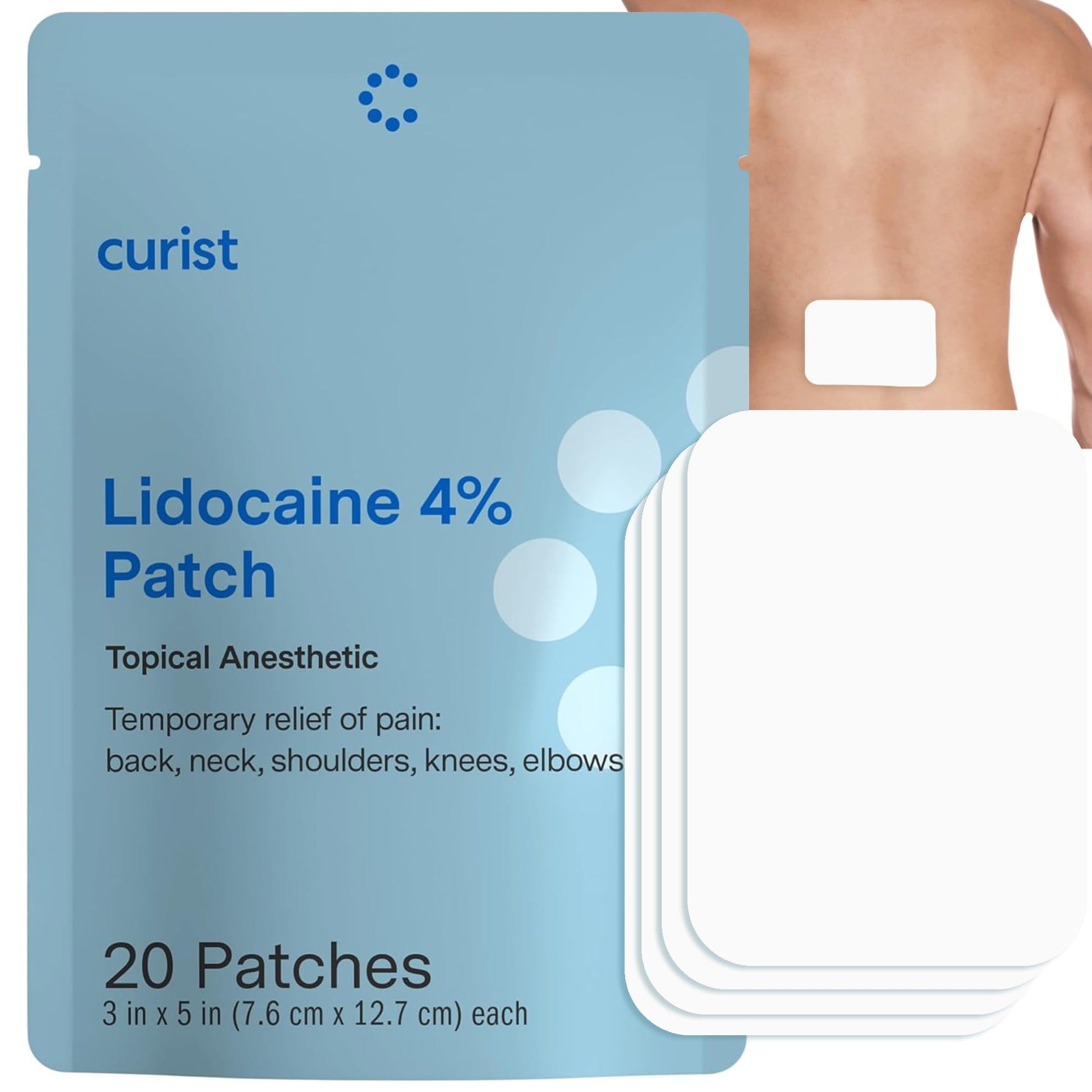 Curist Super Stick Lidocaine Patches Topical Pain Relief - Long Lasting Adhesive for Back Relief, Neck Relief, Sore Muscle Relief (20 Patches -1 Pack - 3x5 Lidocaine 4% Patches) Curist buy supplements canada