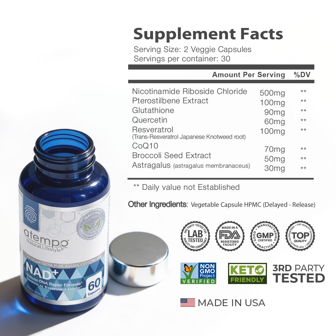 NAD+ Supplement 1000 mg High Absorption – Supports Energy, Cellular Health, Brain Function, and Healthy Aging – Pure NAD Formula with 60 Capsules ATEMPO NATURAL LIFESTYLE buy supplements canada