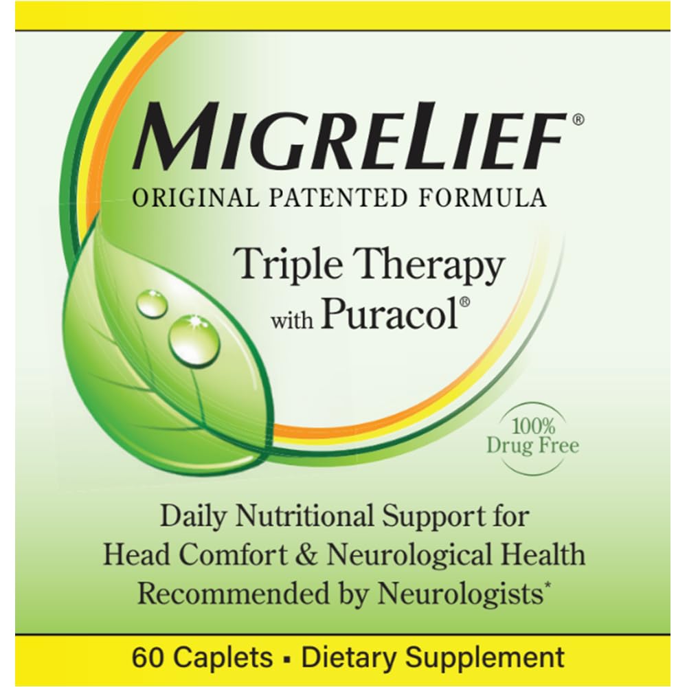 MigreLief Original Triple Therapy with Puracol - Nutritional Support for Migraine Sufferers - 60 Caplets/1 Month Supply MigreLief buy supplements canada