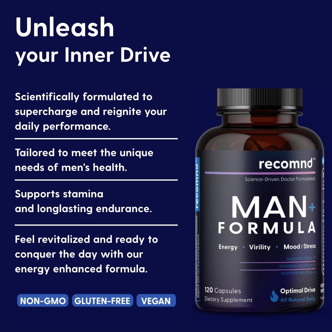 recomnd Nutrition - Man+ Formula, Energy Support, Muscle Support, and Prostate Health Supplements for Men with Vitamin E, Saw Palmetto, Red Korean Ginseng, and More, 120 Capsules recomnd buy supplements canada