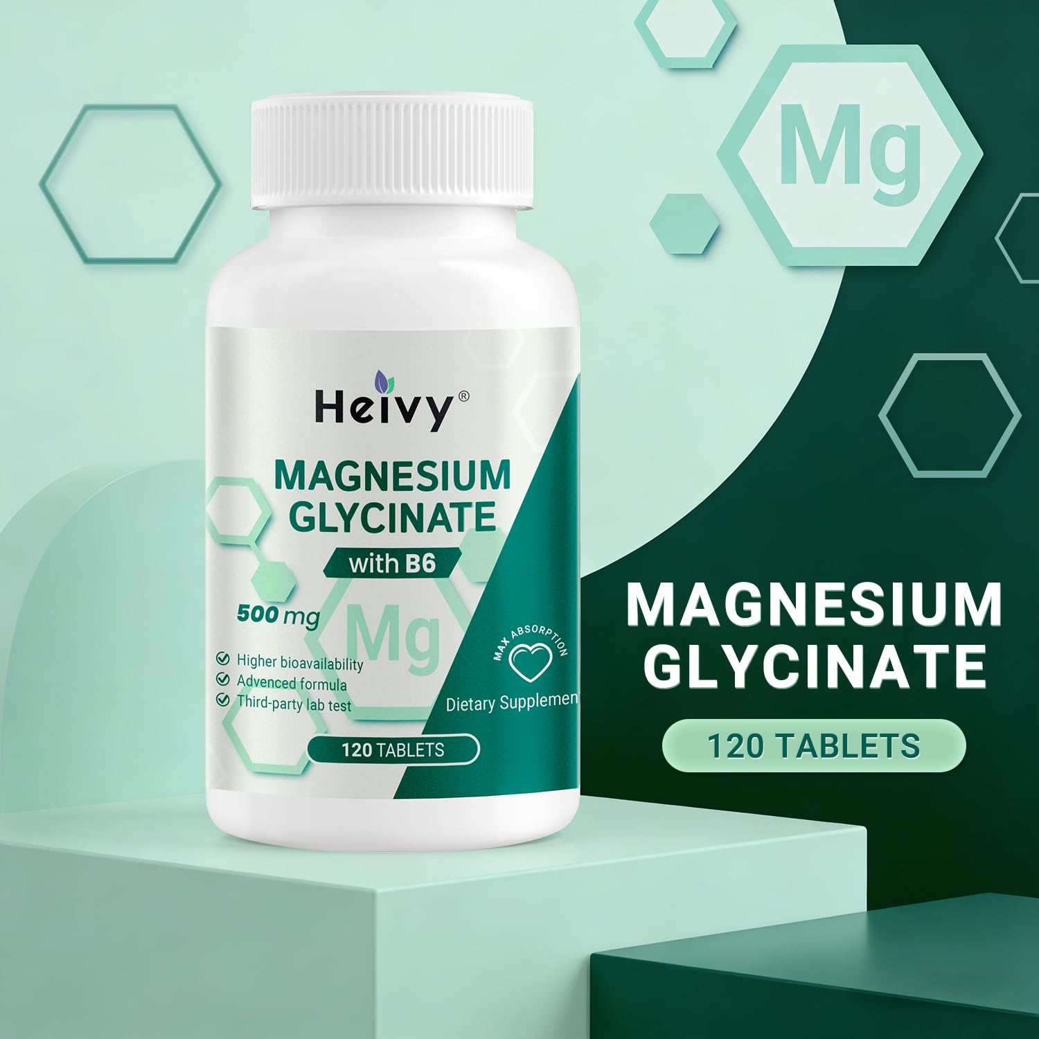 Heivy Pure Magnesium Glycinate 500mg with Vitamin B6, 100% Chelated & Purified Supports Nerve Relife, Sleep Aid & Muscle Support, Vegan & Non-GMO, Made in USA, 3rd Party Tested, 120 Tablets Heivy buy supplements canada