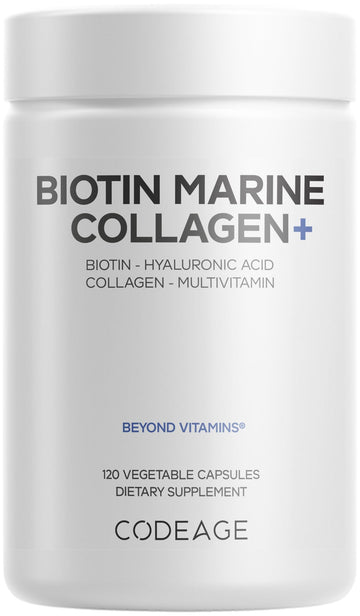 Codeage Biotin Marine Collagen Peptides - Wild-Caught Marine Collagen Types I & III, Biotin, Vitamins C & E, Hyaluronic Acid, Amino Acids, Fruit and Herb Blend, Non-GMO - 120 Capsules Codeage buy supplements canada