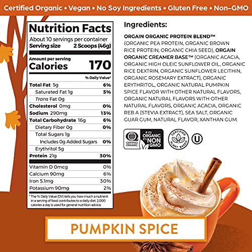 Orgain Organic Vegan Protein Powder, Pumpkin Spice - 21g of Plant Based Protein Orgain buy supplements canada