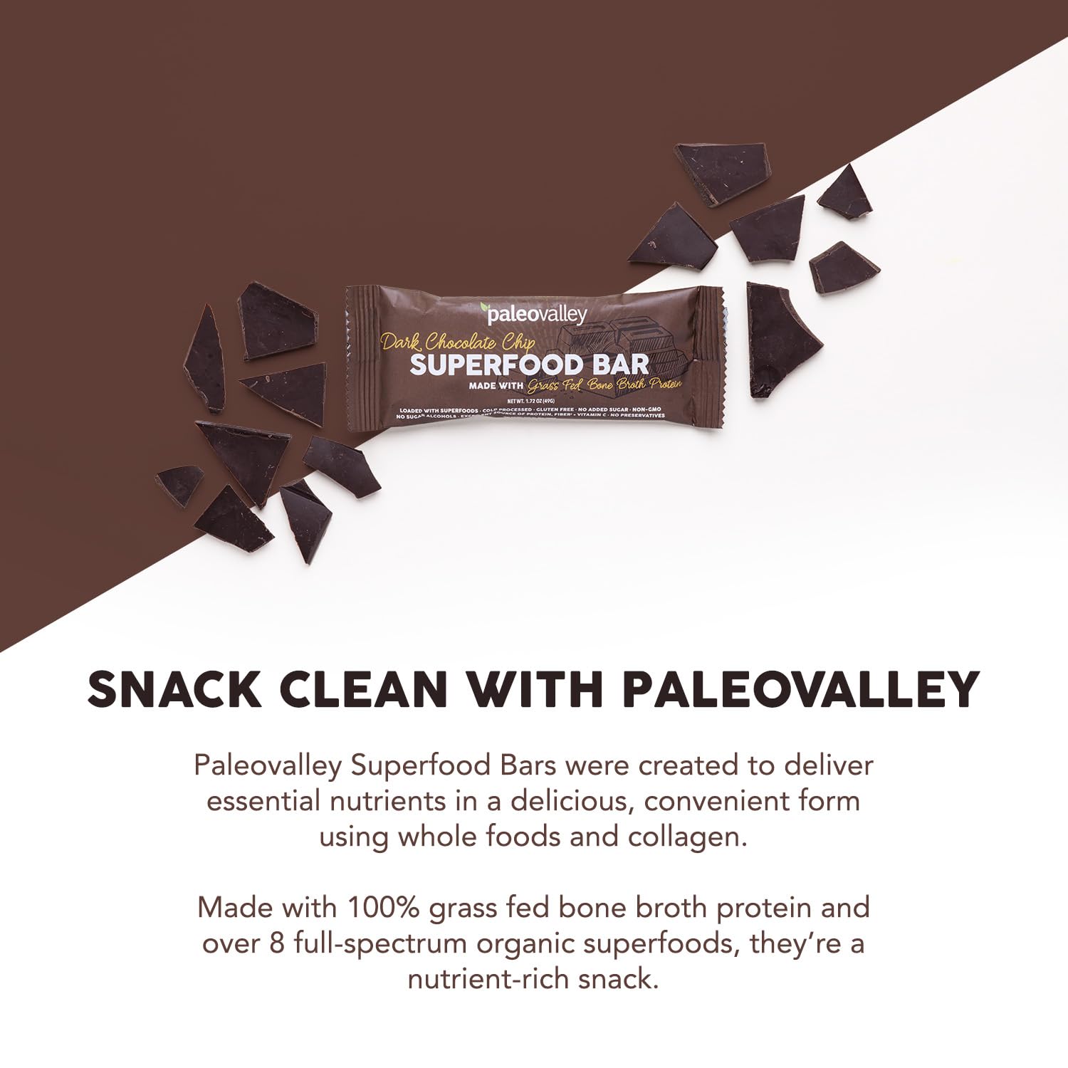 Paleovalley Superfood Bars – Dark Chocolate Chip– 10 Pack – 9g Protein per Bar – Gluten-Free, Grain-Free, Paleo, Non-GMO – On-the-Go Snack Paleovalley buy supplements canada