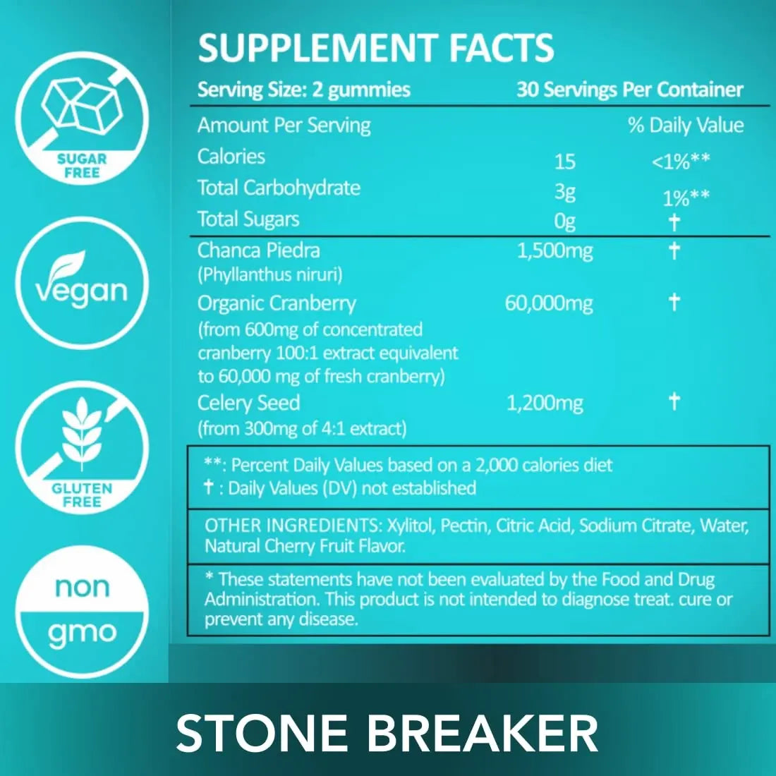 Holistic MD Stone Breaker Chanca Piedra 1,500mg Gummies Kidney Stones Cleanse Gallbladder Formula | Plus Cranberry Extract Might Help Urinary Tract Flush Impurities | Fast Absorption Sugar Free 60ct Holistic MD buy supplements canada