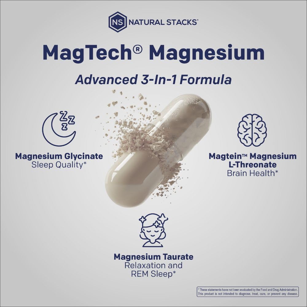Magtein Magnesium L-Threonate, Glycinate & Taurate – 200mg Chelated Magnesium Complex – MagTech Magnesium Supplement for Relaxation & Brain Health – 90 Capsules NATURAL STACKS buy supplements canada