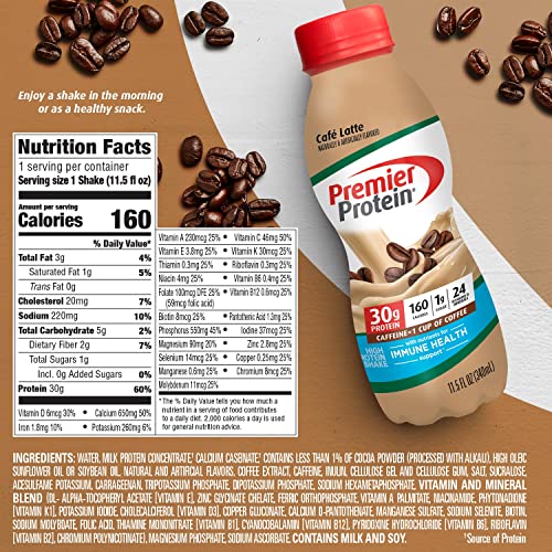 Premier Protein Shake, Café Latte Liquid, 30g Protein, 1g Sugar, 24 Vitamins & Minerals Premier Protein buy supplements canada
