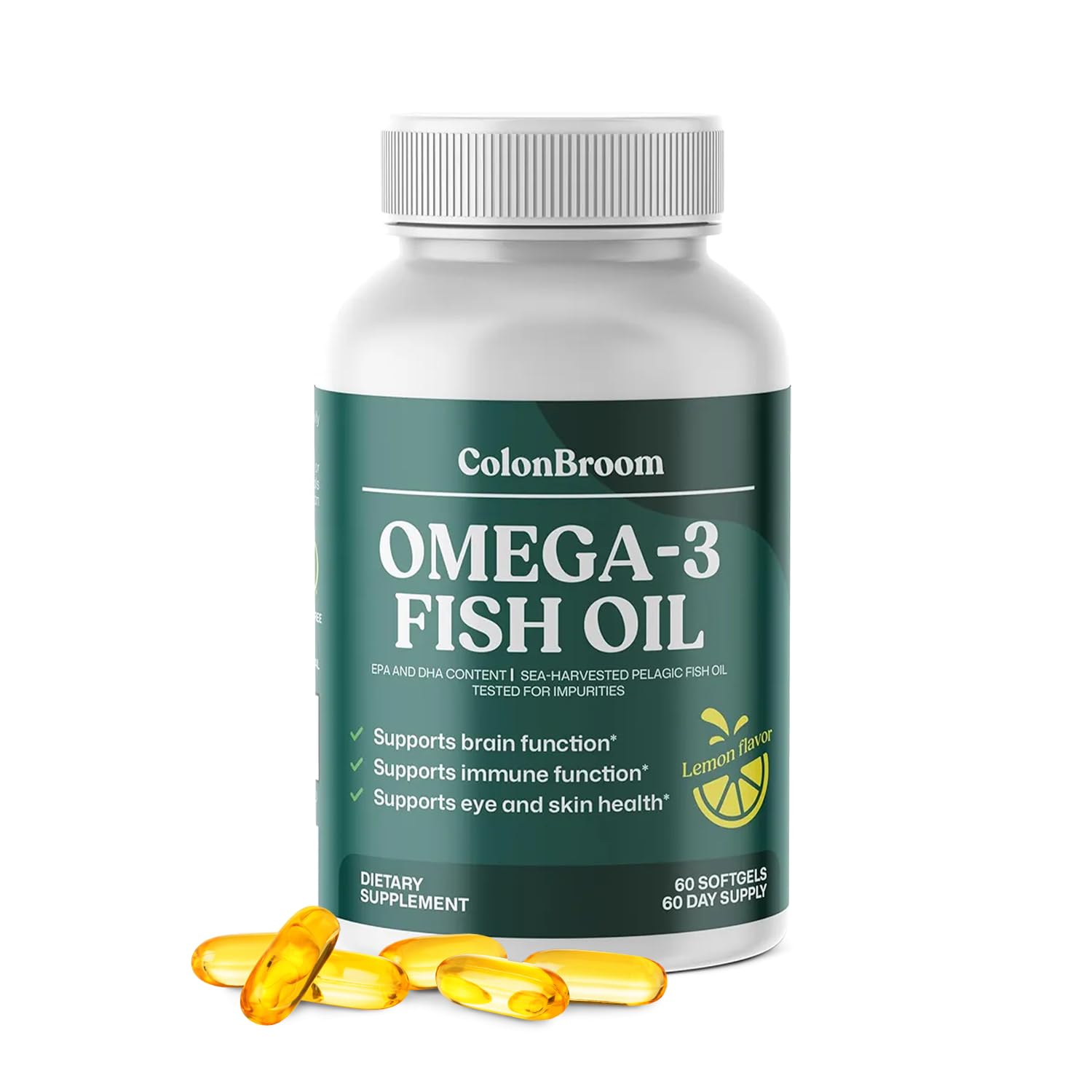 ColonBroom Omega 3 Fish Oil 2640 mg Softgels | Lemon Flavor | Daily Fish Oil Omega-3 Supplement for Women & Men with EPA & DHA | Gluten-Free, Non-GMO, Natural (60 Softgels, 2 Month Supply) ColonBroom buy supplements canada