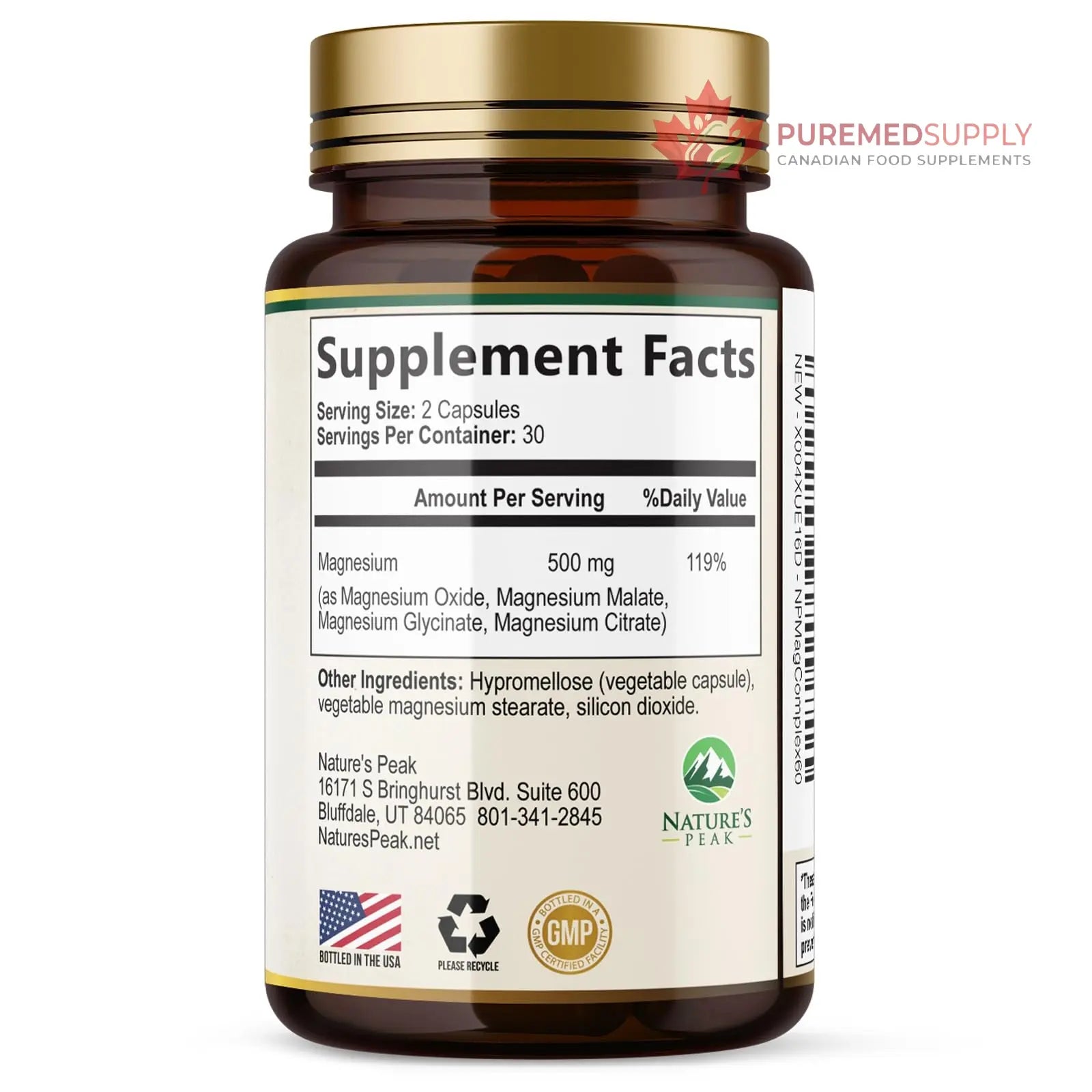 Magnesium Complex Supplement - Magnesium 500mg Per Serving - High Absorption Blend of Glycinate, Citrate, Malate, Oxide - Supports Sleep, Muscle, Bone, Heart Health - Bottled in USA - 60 Capsules Nature's Peak buy supplements canada
