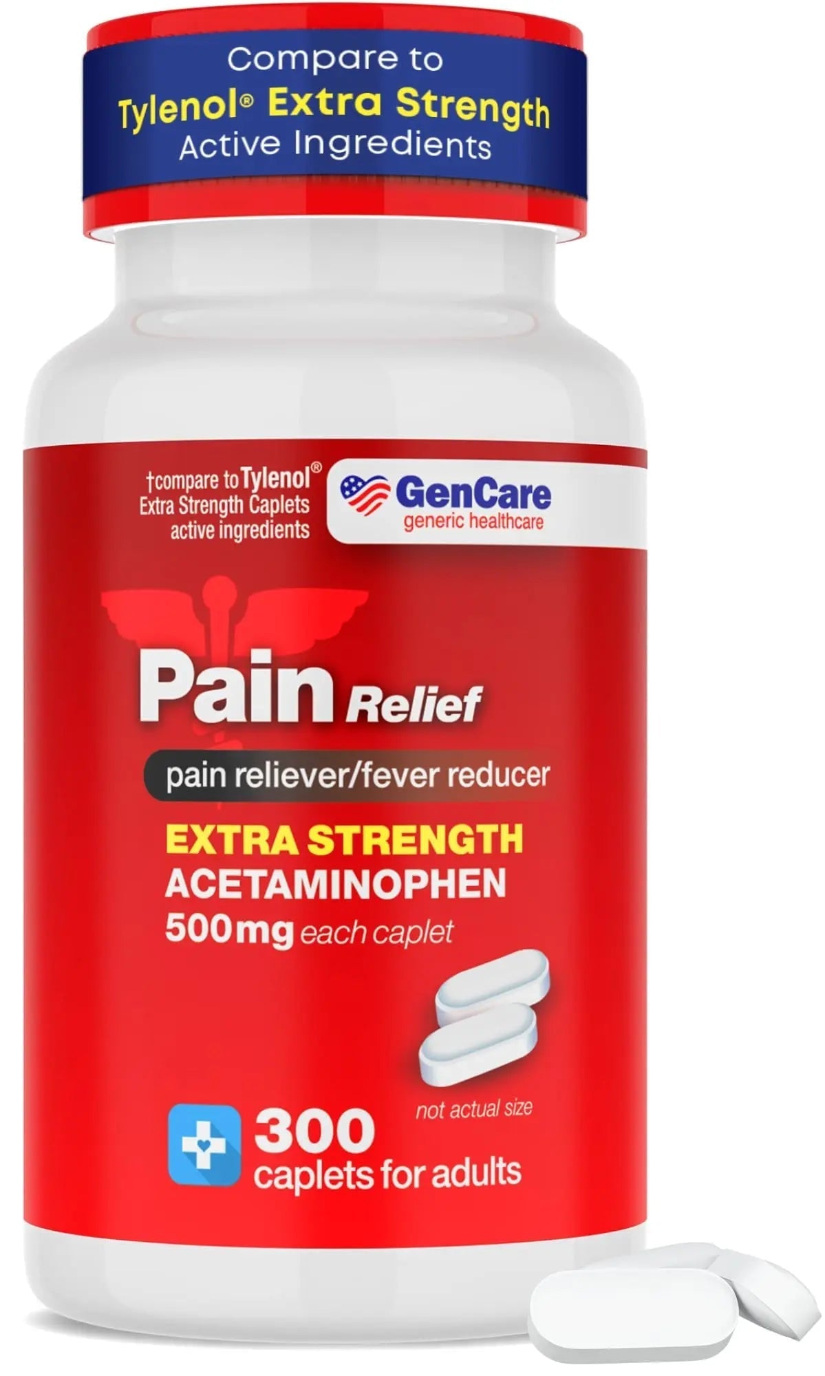 GenCare - Acetaminophen 500mg Extra Strength Pain Relief (300 Caplets) - Multi Symptom Pain Reliever for Headache, Sinus, Arthritis, Back Pain Muscle Ache, Toothache, Fever Reducer, Migraine GenCare buy supplements canada