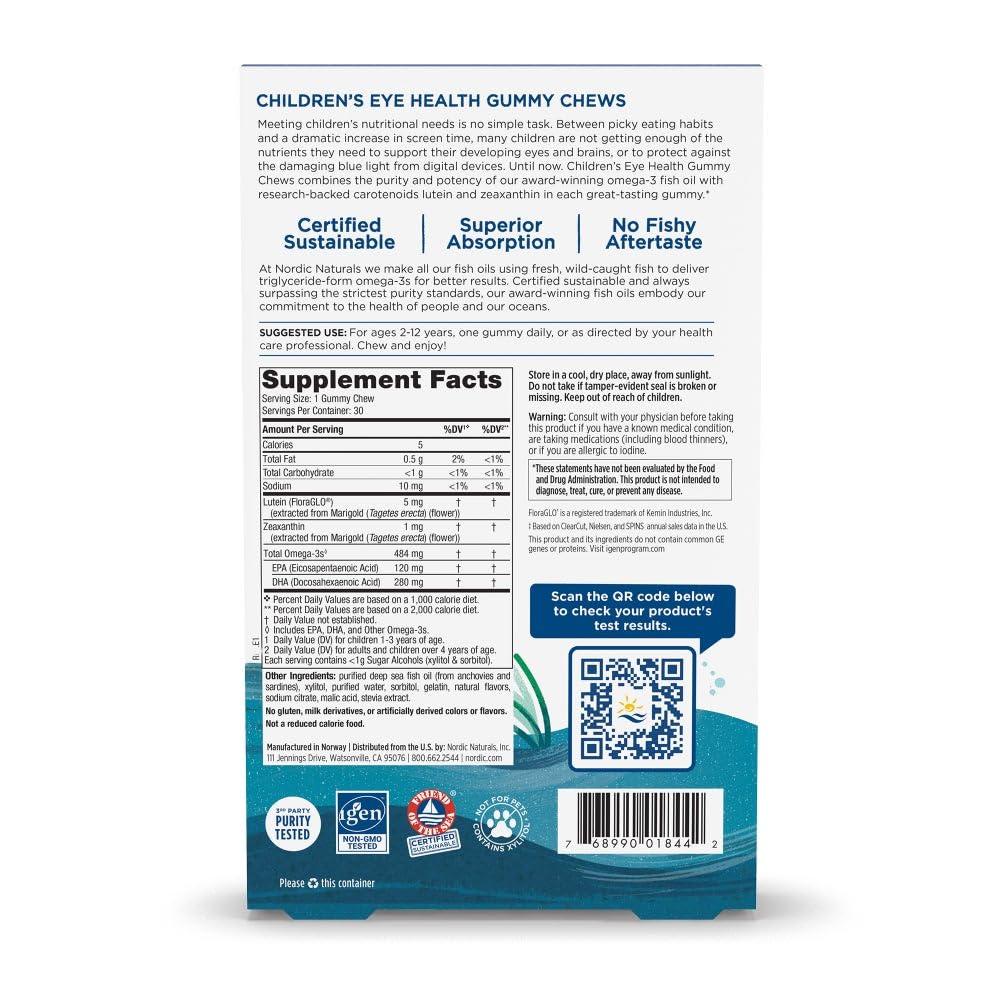 Nordic Naturals Children’s Eye Health Gummies, Strawberry Lemonade - 30 Gummies for Kids - 484 mg Total Omega-3s DHA, Lutein & Zeaxanthin - Brain Health, Antioxidant Support, Non-GMO - 30 Servings Nordic Naturals buy supplements canada
