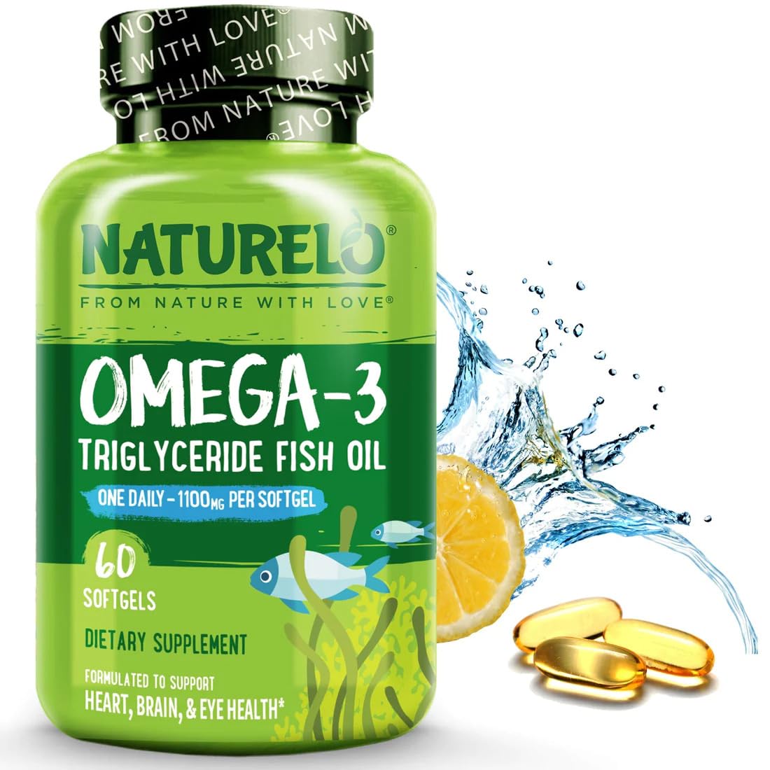 NATURELO Burpless Omega 3 Fish Oil Supplement - 1100mg Triglyceride Omega-3, EPA + DHA, Liquid Fish Oil for Heart, Eye, Brain, Joint Health NATURELO buy supplements canada