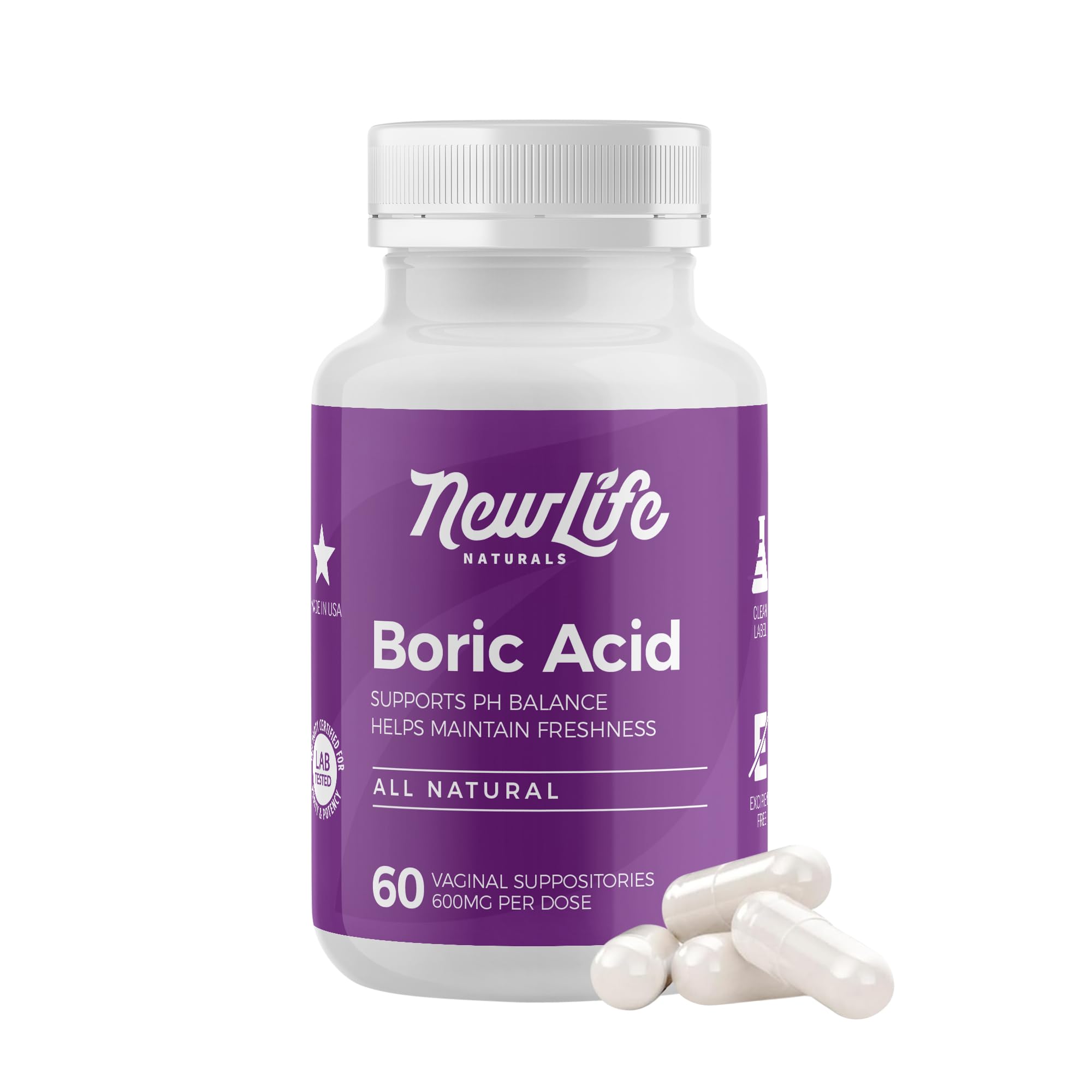 NewLife Naturals - Medical Grade Boric Acid Vaginal Suppositories - 600mg - 100% Pure Womens pH Balance Pills - Yeast Infection, BV - 60 Capsules: Made in USA NewLife Naturals buy supplements canada