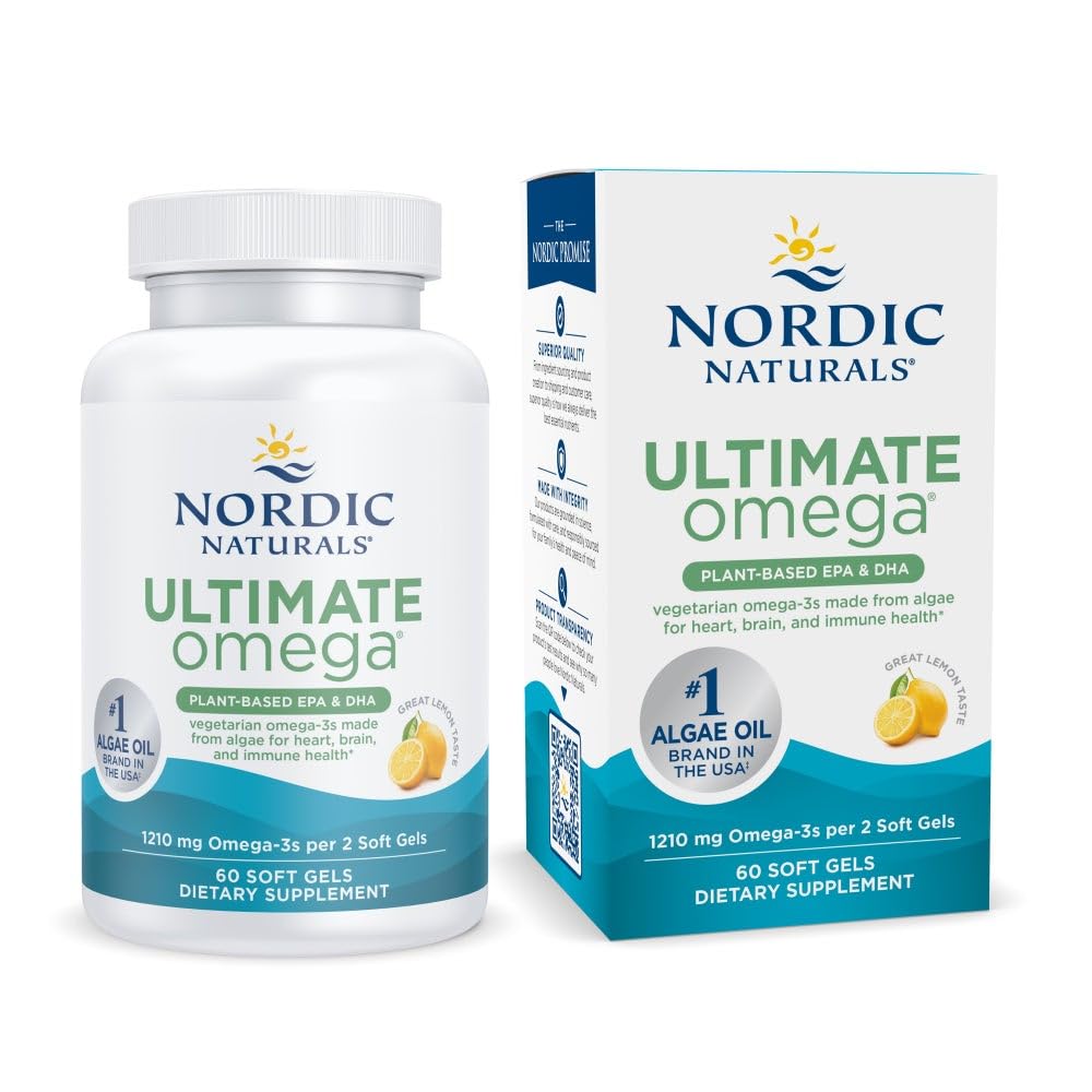 Nordic Naturals Plant Based Ultimate Omega, Lemon Flavor - 60 Vegetarian Soft Gels - 1210 mg Omega-3 - Vegan EPA and DHA - Supplement Made from Algae - Brain & Heart Support - Non-GMO - 30 Servings Nordic Naturals buy supplements canada