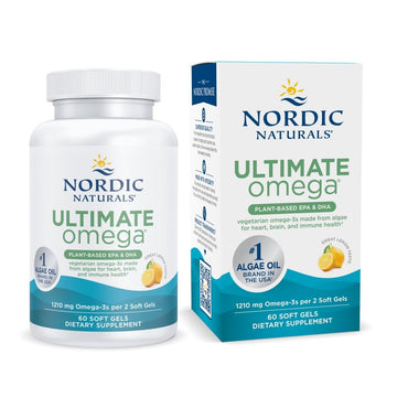 Nordic Naturals Plant Based Ultimate Omega, Lemon Flavor - 60 Vegetarian Soft Gels - 1210 mg Omega-3 - Vegan EPA and DHA - Supplement Made from Algae - Brain & Heart Support - Non-GMO - 30 Servings Nordic Naturals buy supplements canada