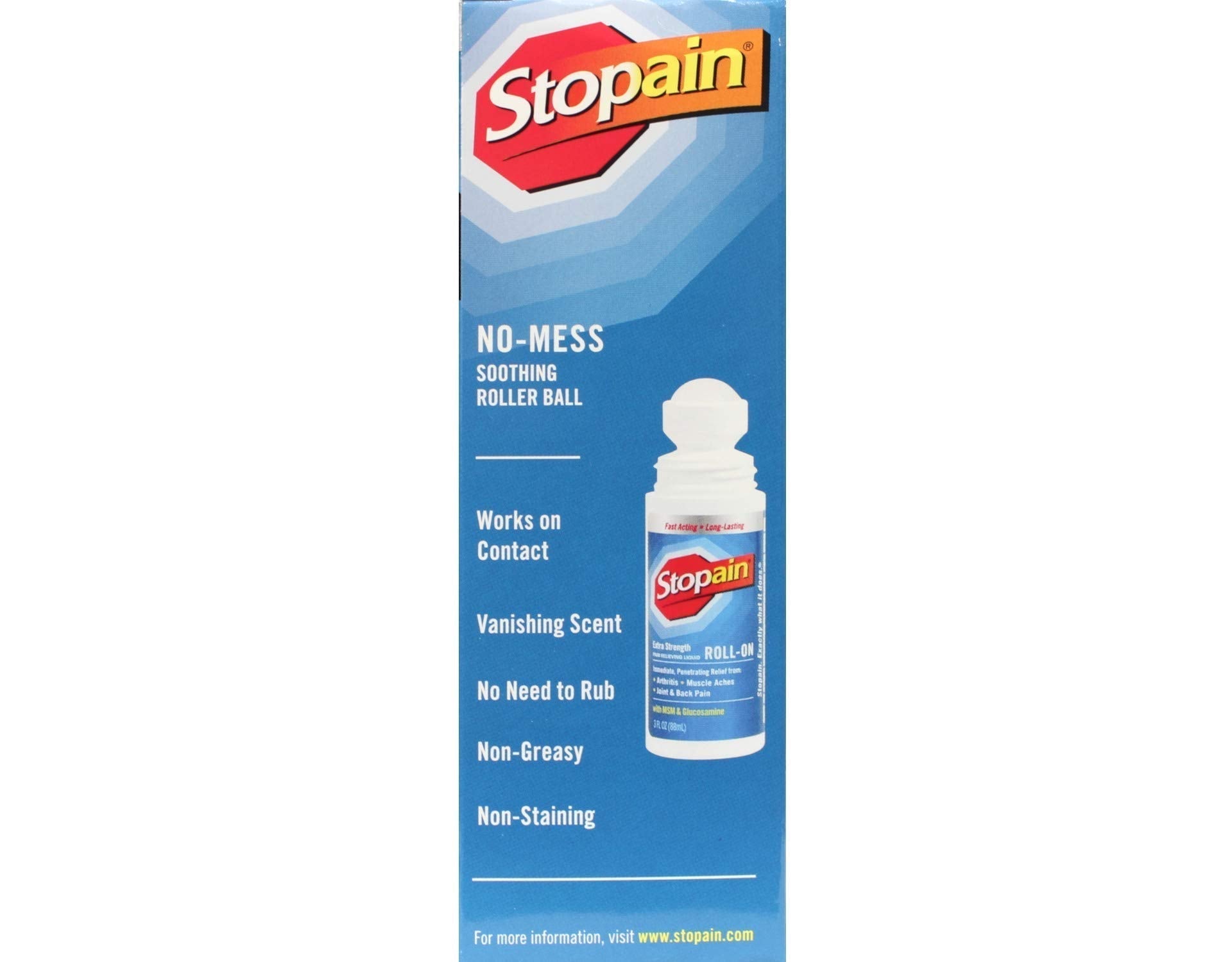 Stopain Pain Relief Roll On Gel 3oz (4 Pack) USA Made, Max Strength Fast Acting with MSM, Glucosamine, Menthol for Lower Back, Knee, Neck, HSA FSA Approved Topical Analgesic Products Stopain buy supplements canada