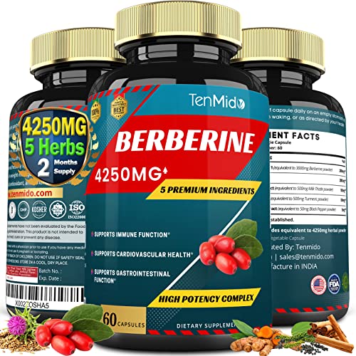 Berberine Extract Capsules 4250mg, 2 Months Supply & Ceylon, Milk Thistle, Turmeric Tenmido buy supplements canada