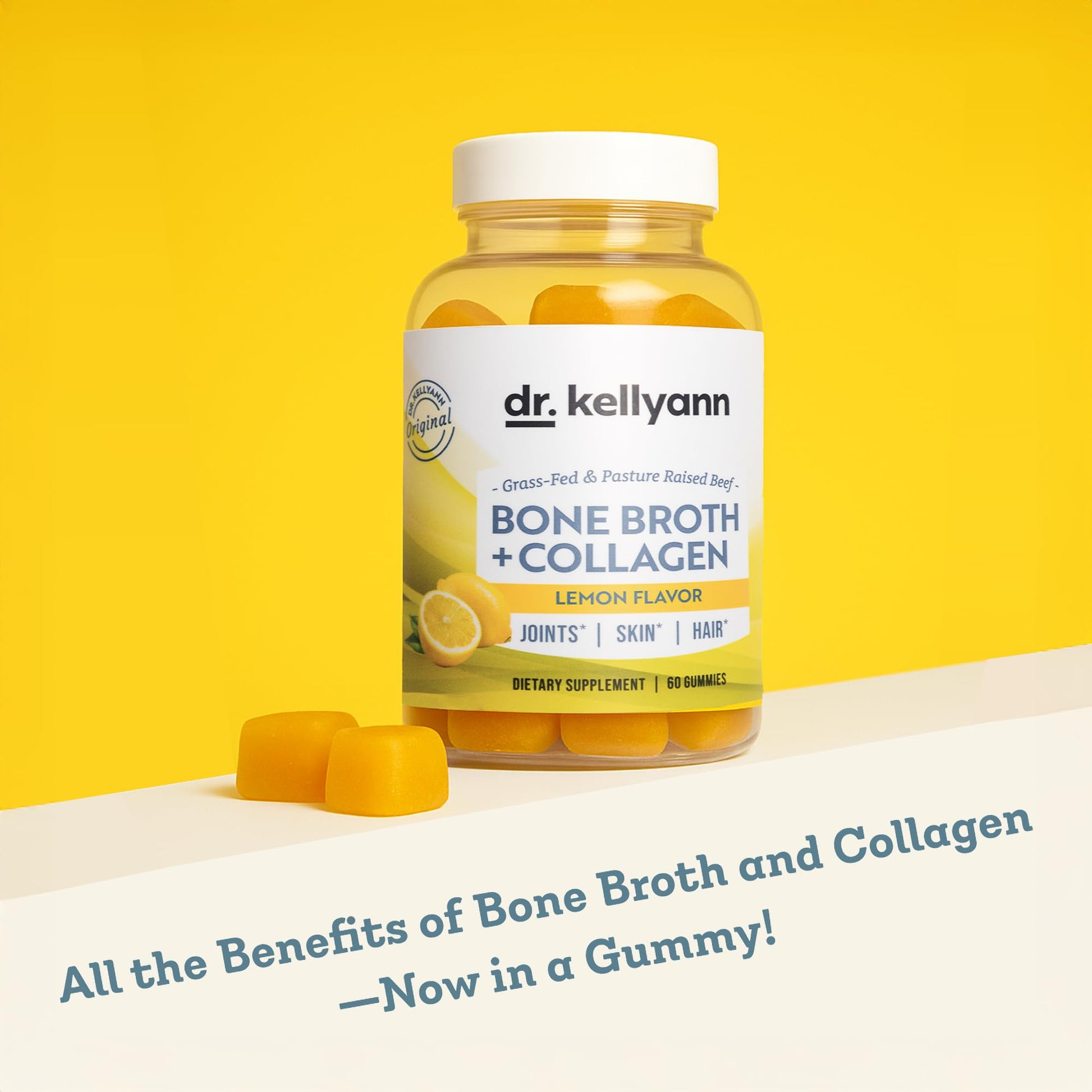 Dr. Kellyann Collagen + Bone Broth Gummies, Lemon | Gut, Skin, Joint & Hair Support | Grass-Fed Beef | Non-GMO, Dairy-Free, Soy-Free | 60 Gummies Dr. Kellyann buy supplements canada