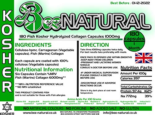 Bee-natural Kosher Pure Marine Hydrolyzed Collagen 1000mg 180 Capsules Bee-natural buy supplements canada