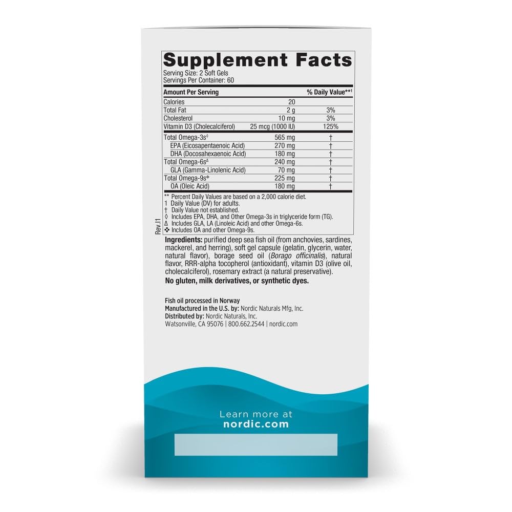 Nordic Naturals Complete Omega-D3, Lemon Flavor - 120 Soft Gels - 565 mg Omega-3 + 70 mg GLA + 1000 IU Vitamin D3 - EPA & DHA - Healthy Skin, Cognition, Positive Mood - Non-GMO - 60 Servings Nordic Naturals buy supplements canada