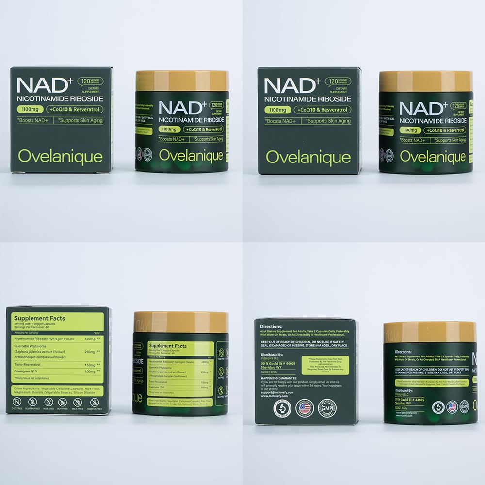 Ovelanique NAD Supplement with Nicotinamide Riboside & Resveratrol |NMNH Supplement Alternative| NAD+ Complex with Quercetin Phytosome & CoQ10 | Liposomal Delivery,120 Capsules(Packaging May Vary) Ovelanique buy supplements canada