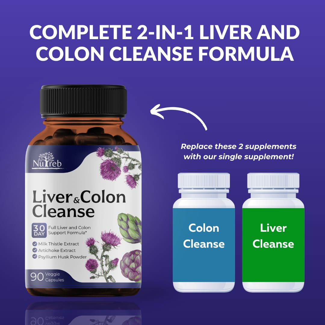 Liver Cleanse Detox & Repair with Colon Cleanse - Milk Thistle, Dandelion Root, Psyllium Husk Fiber Nutreb buy supplements canada